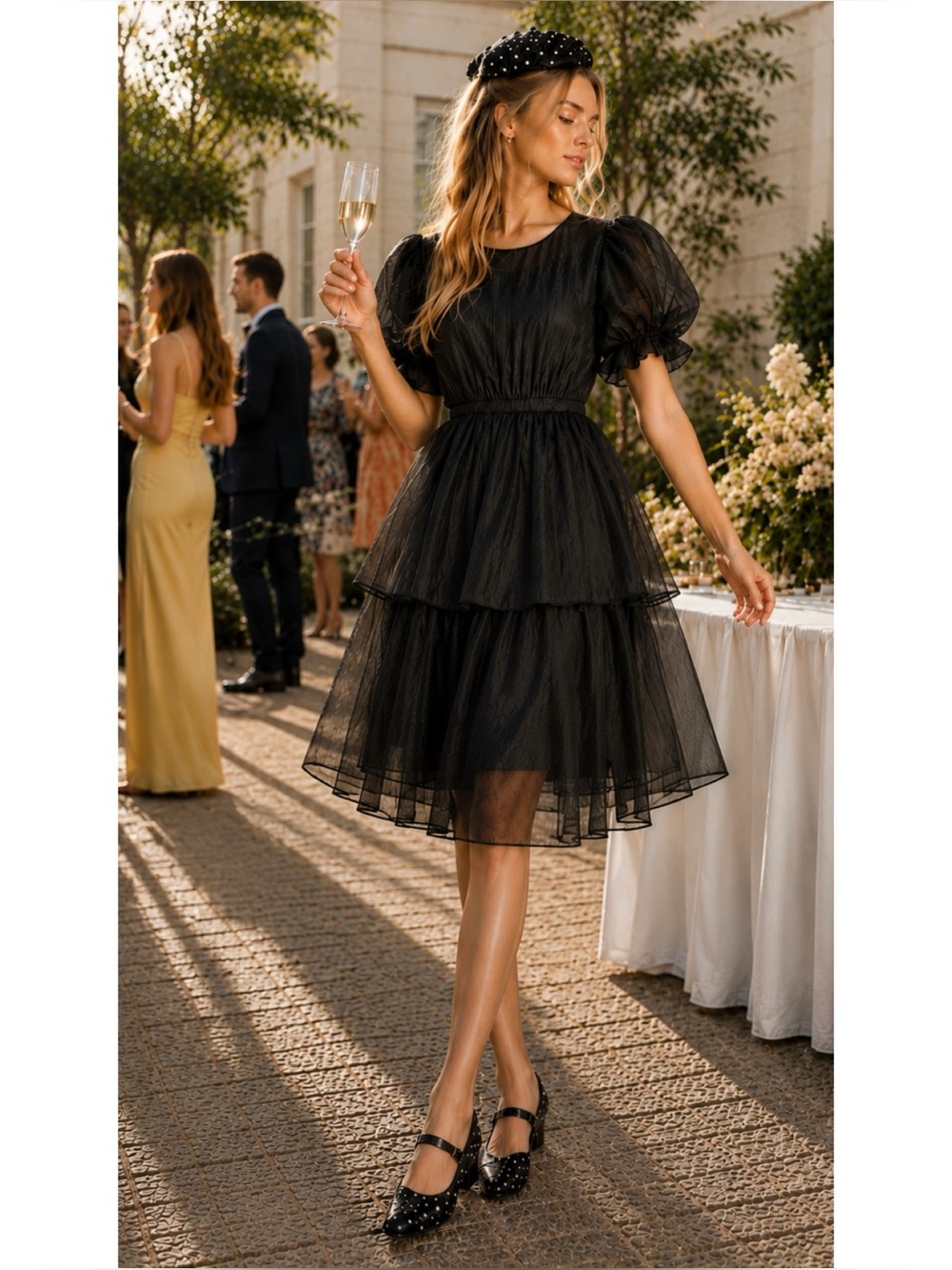 Sedge Ethereal Layered Chiffon Midi Dress in Black Size L ~ New With Tags